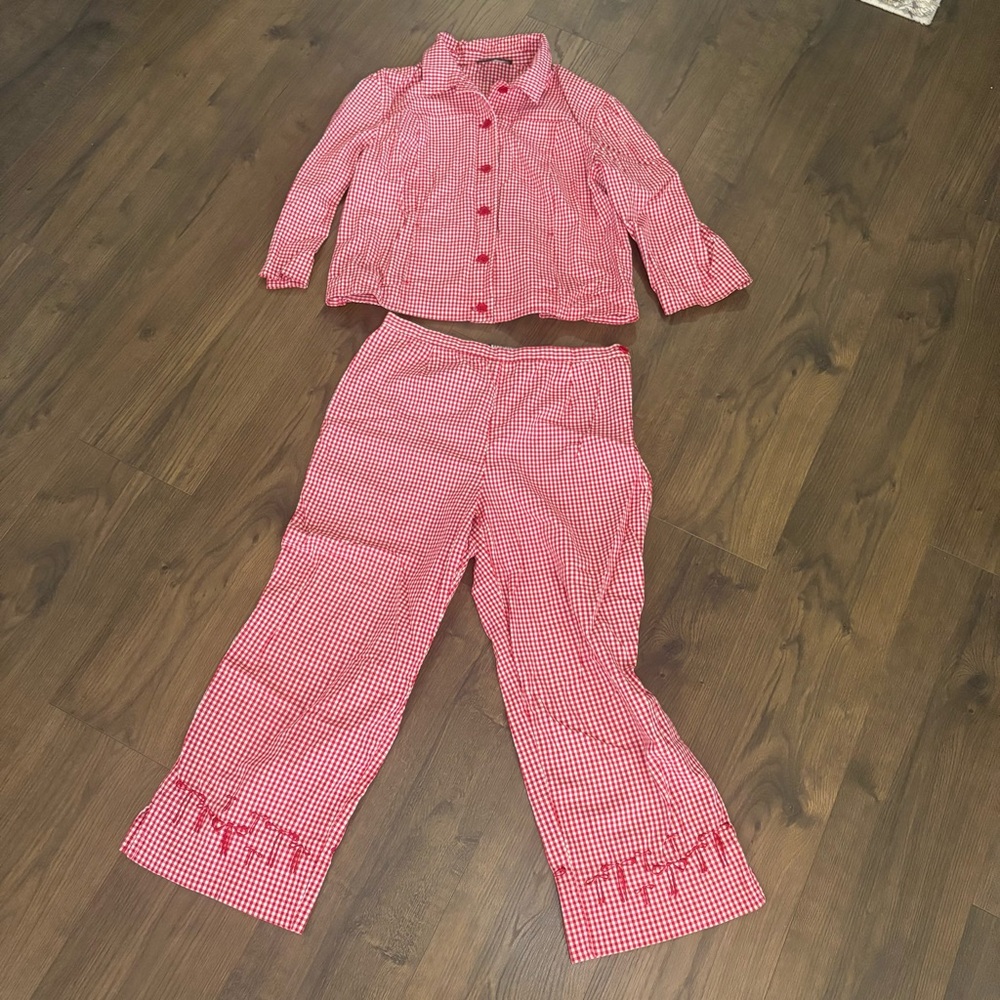 Women’s Size 12 Red and White Gingham Set with Embroidered Bows